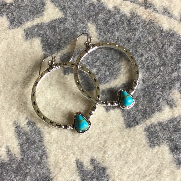 Jewelry - Turquoise hoop earrings.